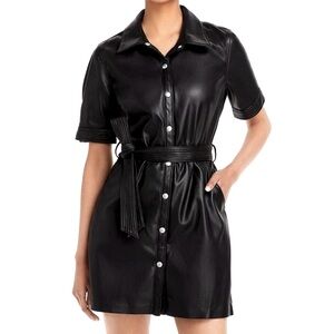 Faux Leather Mini Shirt Dress - Soft Inside, Pockets, Removable Belt, Like New